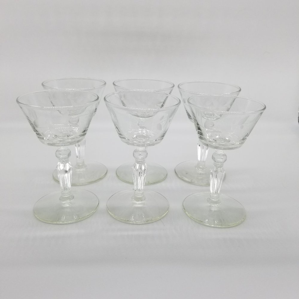 Vintage Rock Sharpe Libbey Fushcia Etched Cordial Cocktail Glasses